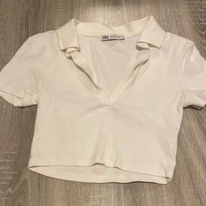 zara collared v neck crop tee